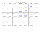 October 2014 Calendar with Jewish equivalents