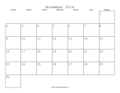 November 2014 Calendar with Jewish holidays