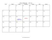 December 2014 Calendar with Jewish holidays