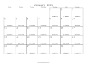 January 2015 Calendar with Jewish equivalents