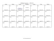 February 2015 Calendar with Jewish equivalents