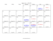 April 2015 Calendar with Jewish equivalents