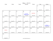 May 2015 Calendar with Jewish equivalents