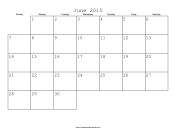 June 2015 Calendar with Jewish holidays
