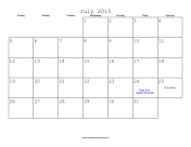 July 2015 Calendar with Jewish holidays