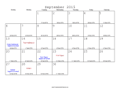 September 2015 Calendar with Jewish equivalents