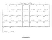 February 2016 Calendar with Jewish equivalents