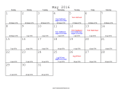 May 2016 Calendar with Jewish equivalents