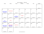 October 2016 Calendar with Jewish equivalents