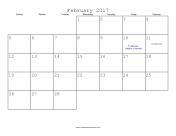 February 2017 Calendar with Jewish holidays