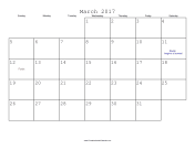 March 2017 Calendar with Jewish holidays