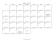 May 2017 Calendar with Jewish equivalents