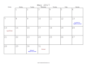 May 2017 Calendar with Jewish holidays
