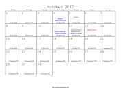 October 2017 Calendar with Jewish equivalents