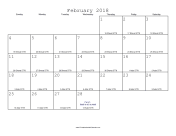 February 2018 Calendar with Jewish equivalents