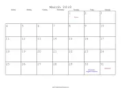 March 2018 Calendar with Jewish holidays