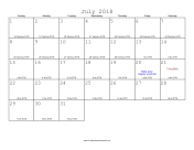 July 2018 Calendar with Jewish equivalents