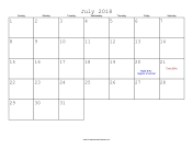 July 2018 Calendar with Jewish holidays