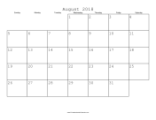 August 2018 Calendar with Jewish holidays