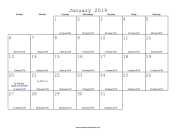 January 2019 Calendar with Jewish equivalents