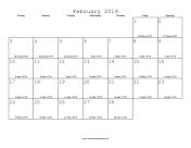 February 2019 Calendar with Jewish equivalents