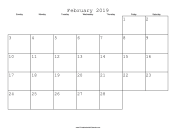 February 2019 Calendar with Jewish holidays