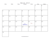 March 2019 Calendar with Jewish holidays