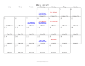 May 2019 Calendar with Jewish equivalents