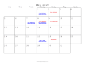 May 2019 Calendar with Jewish holidays