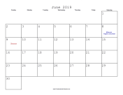 June 2019 Calendar with Jewish holidays