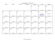 August 2019 Calendar with Jewish equivalents