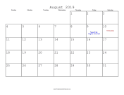 August 2019 Calendar with Jewish holidays
