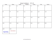 September 2019 Calendar with Jewish holidays