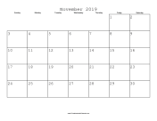 November 2019 Calendar with Jewish holidays