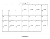 January 2020 Calendar with Jewish equivalents