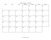 January 2020 Calendar with Jewish holidays