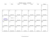 February 2020 Calendar with Jewish equivalents