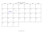 March 2020 Calendar with Jewish holidays