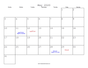 May 2020 Calendar with Jewish holidays