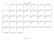 June 2020 Calendar with Jewish equivalents