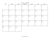 June 2020 Calendar with Jewish holidays