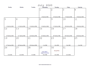 July 2020 Calendar with Jewish equivalents