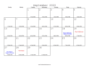 September 2020 Calendar with Jewish equivalents