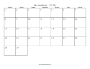 November 2020 Calendar with Jewish holidays