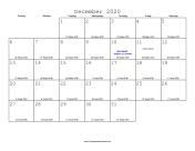 December 2020 Calendar with Jewish equivalents