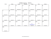 February 2021 Calendar with Jewish equivalents