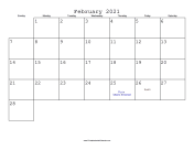 February 2021 Calendar with Jewish holidays