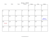 July 2021 Calendar with Jewish holidays