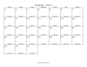 August 2021 Calendar with Jewish equivalents