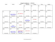 September 2021 Calendar with Jewish equivalents